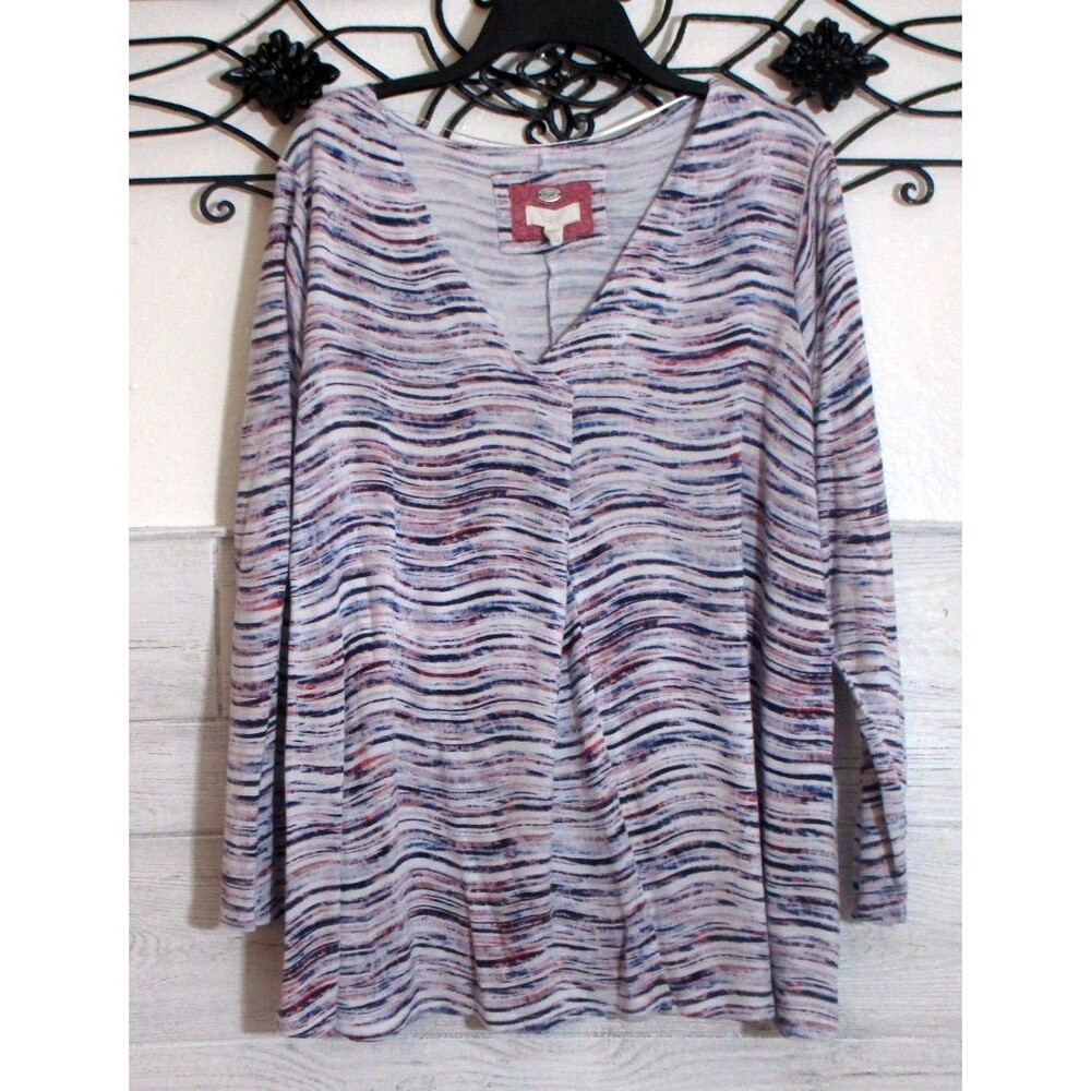 Cupio Knit Women's Top Size 1X Long Sleeve Multicolored Striped V Neck